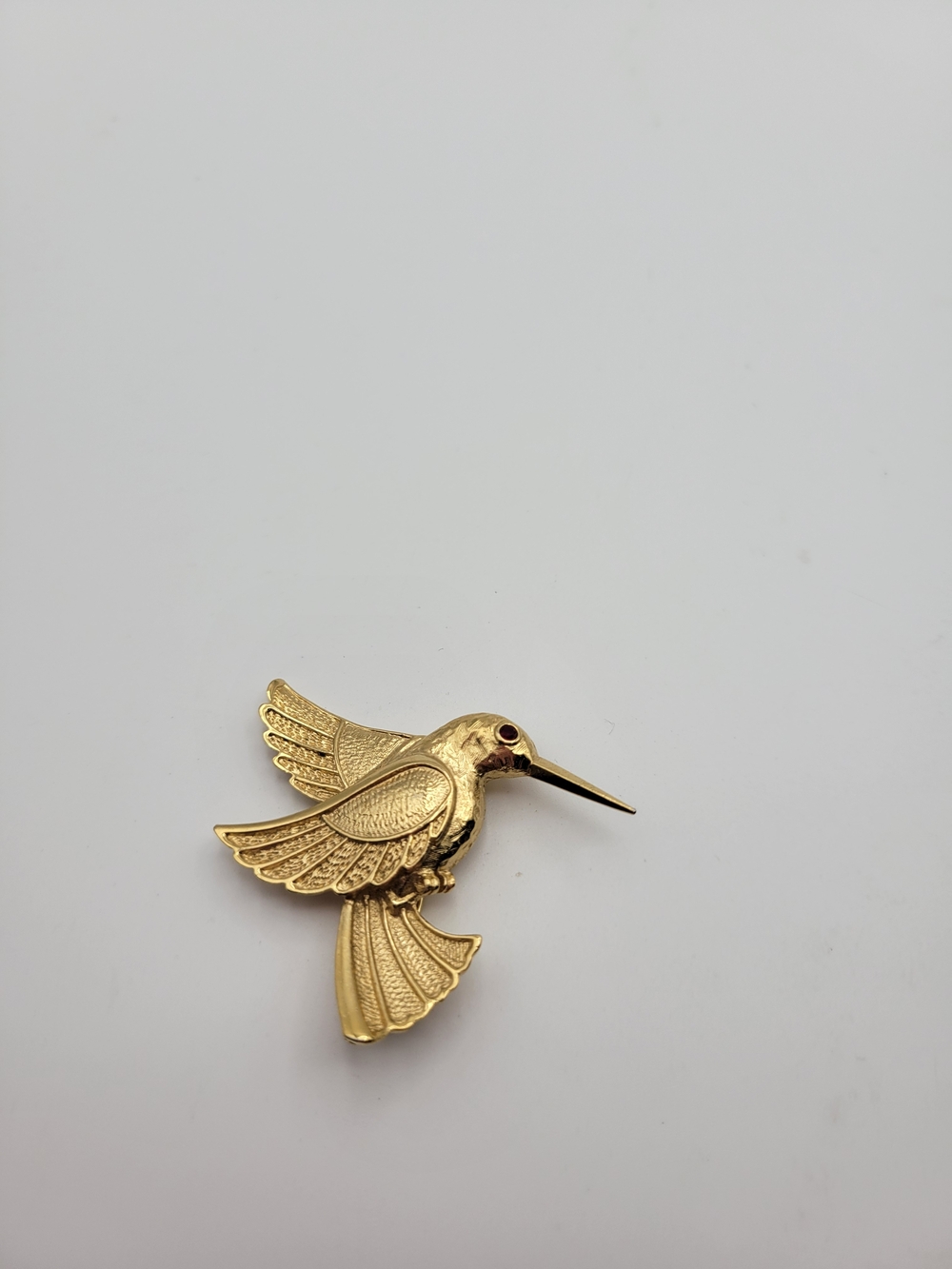 Vintage 1990 Avon Golden Hummingbird Pin Brooch Red Rhinestone Gold Tone